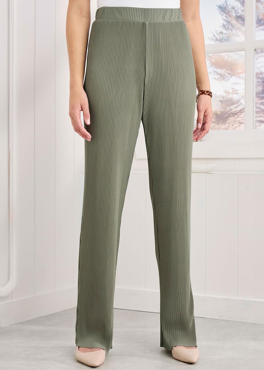 Cotton Traders Pistachio Plisse Jersey Wide Leg Trousers