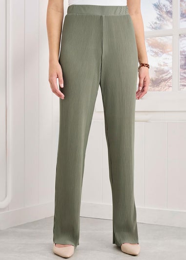 Cotton Traders Pistachio Plisse Jersey Wide Leg Trousers