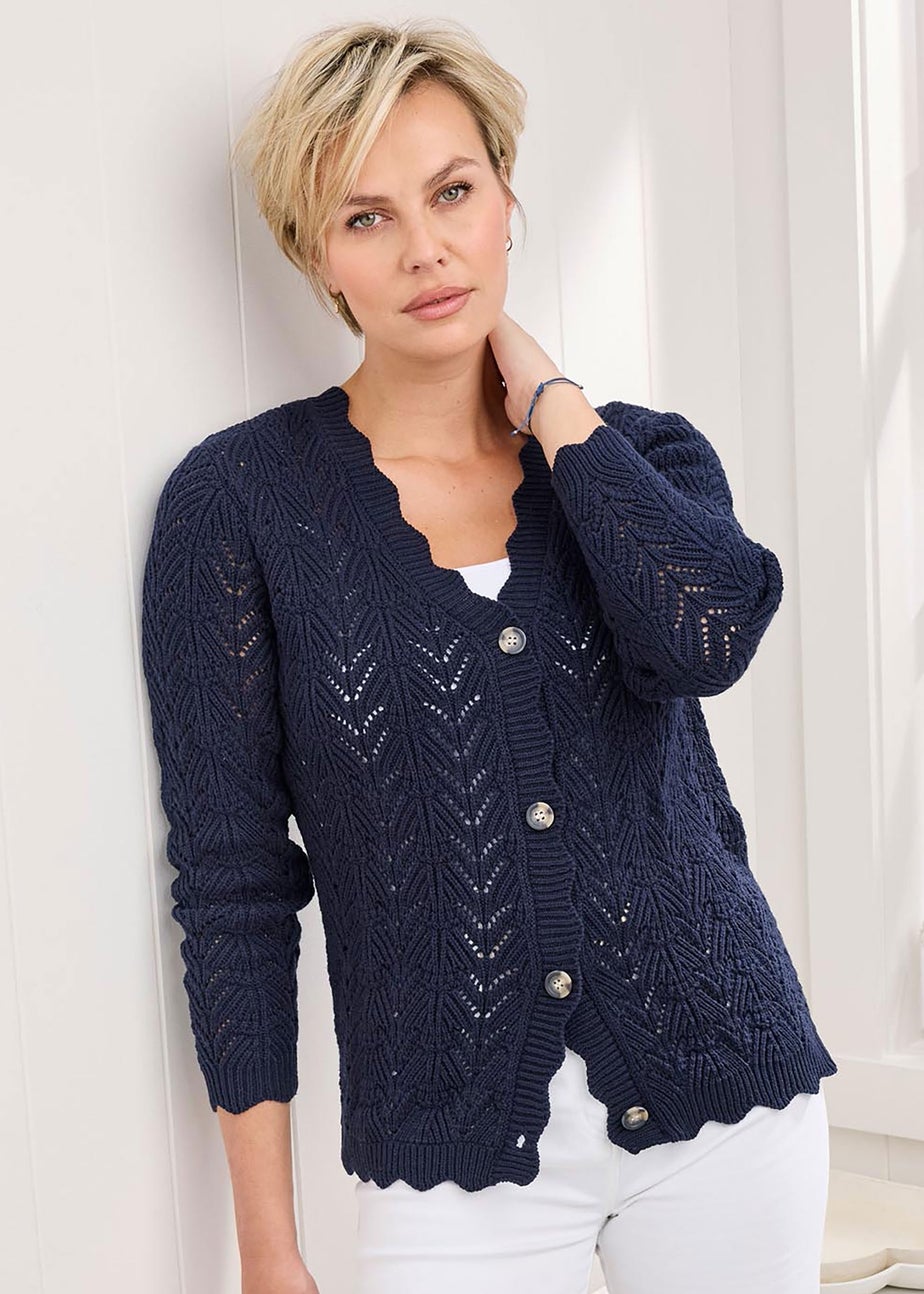 Cotton Traders Navy Pointelle Cardigan