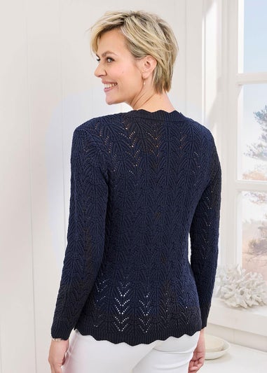 Cotton Traders Navy Pointelle Cardigan