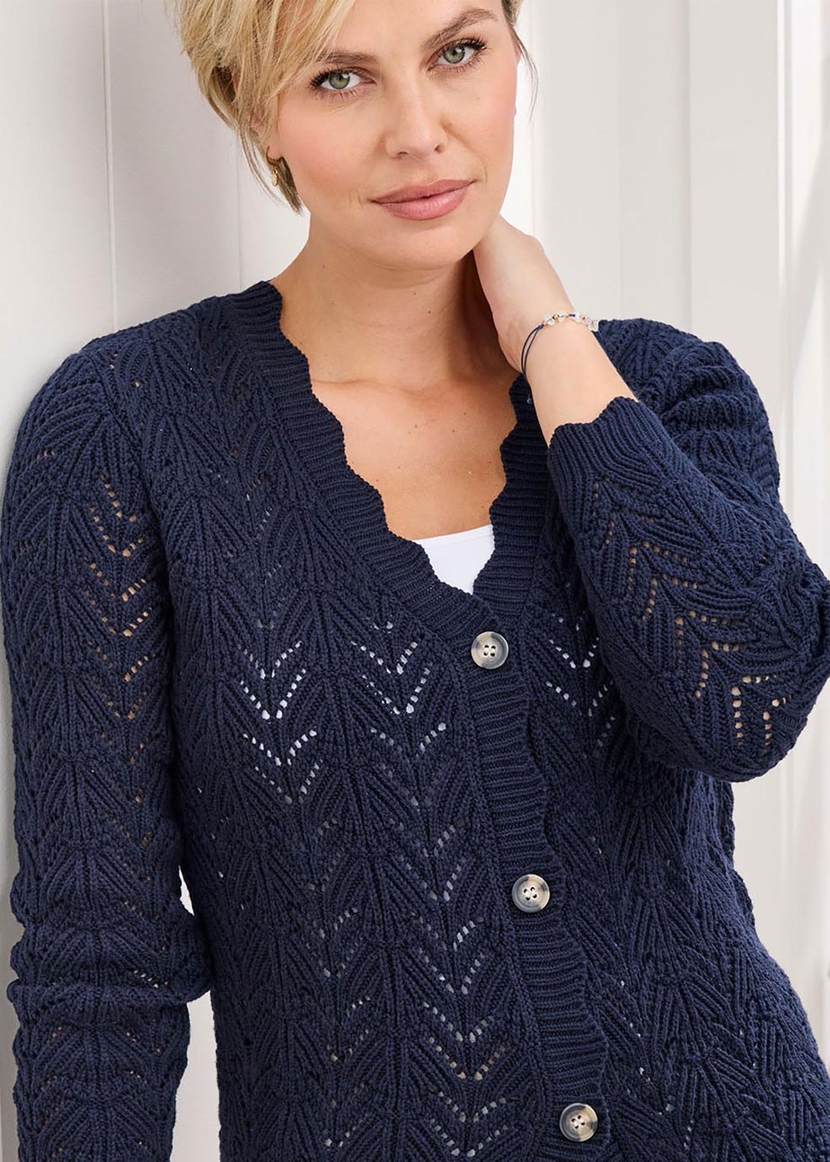 Cotton Traders Navy Pointelle Cardigan