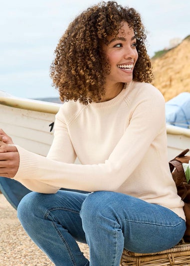 Cotton Traders Cream Cotton Crew Neck Jumper