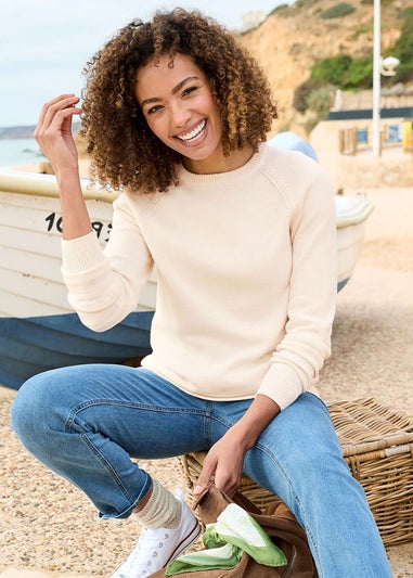 Cotton Traders Cream Cotton Crew Neck Jumper