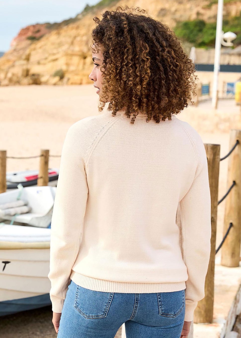 Cotton Traders Cream Cotton Crew Neck Jumper