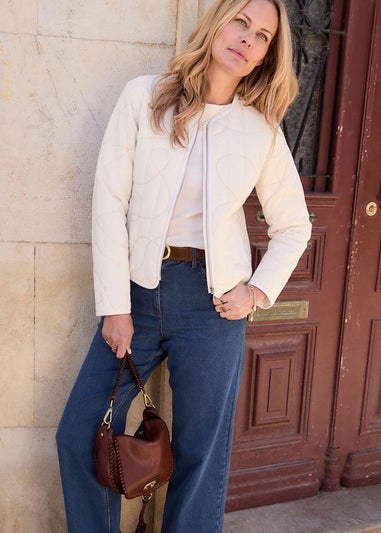 Cotton Traders Cream Embroidered Zip Up Jacket