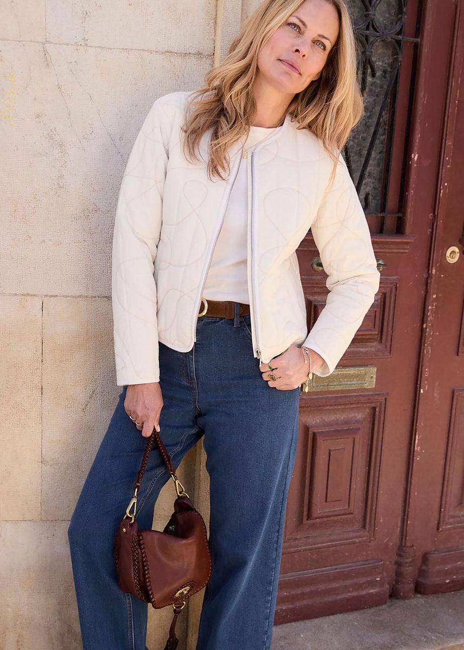 Cotton Traders Cream Embroidered Zip Up Jacket