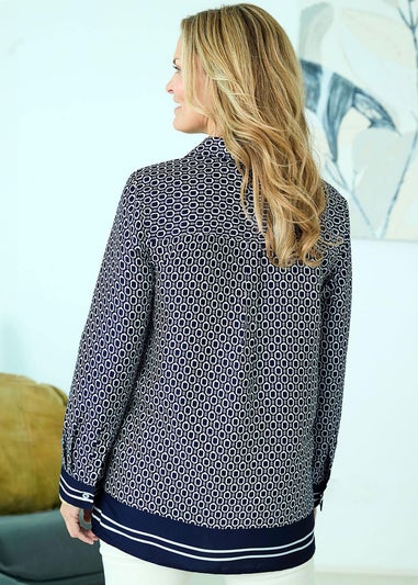 Cotton Traders Navy Longline Printed Shirt