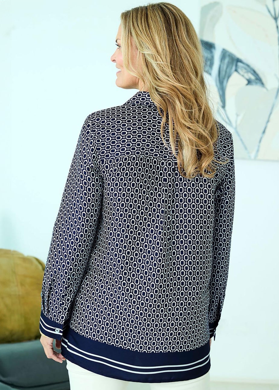 Cotton Traders Navy Longline Printed Shirt