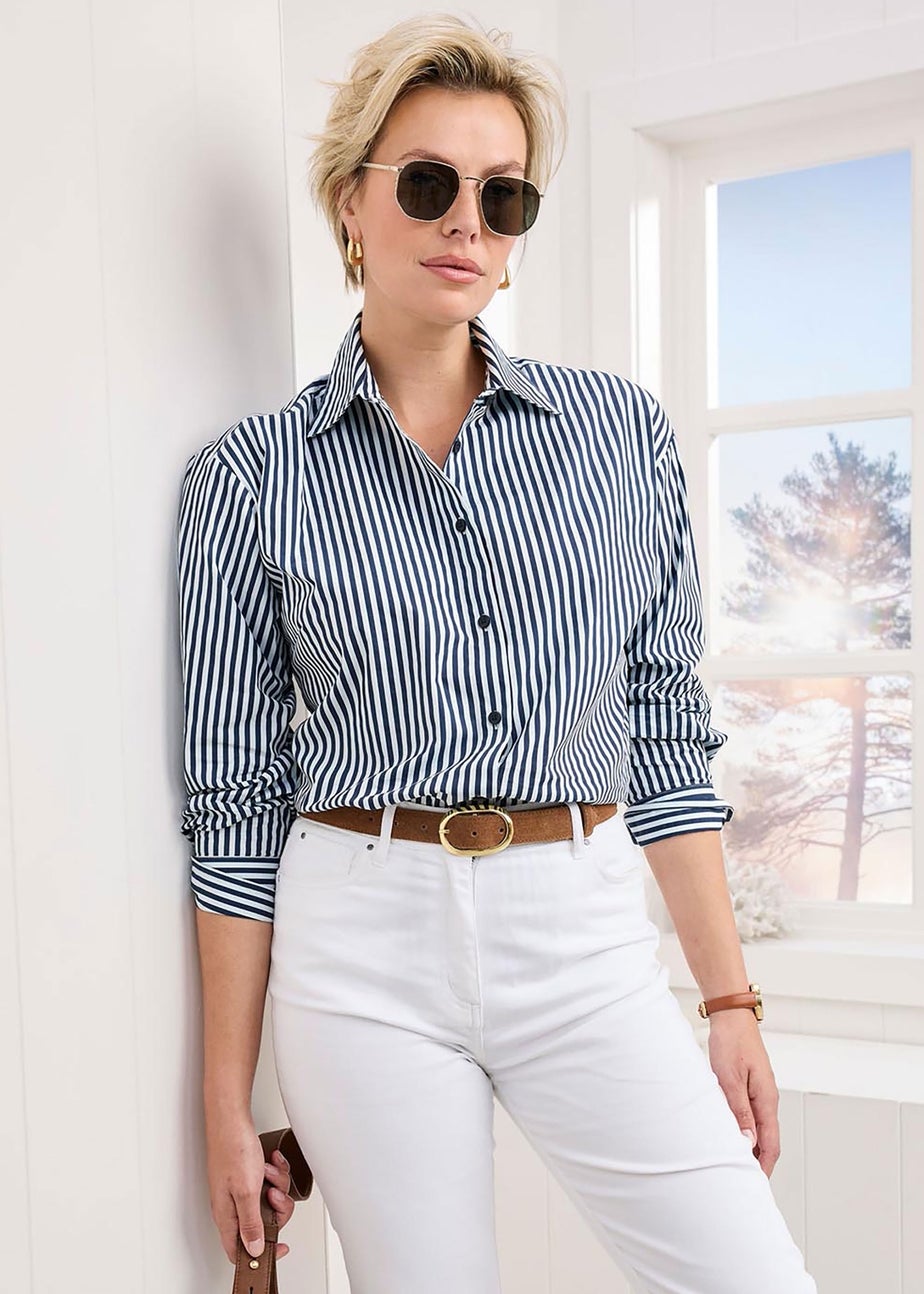 Cotton Traders Navy Long Sleeve Printed Cotton Shirt