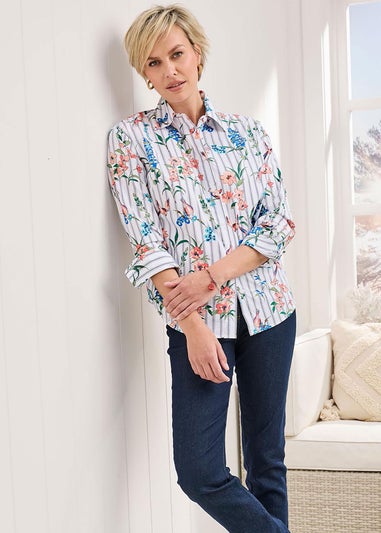 Cotton Traders Ivory Long Sleeve Printed Cotton Shirt