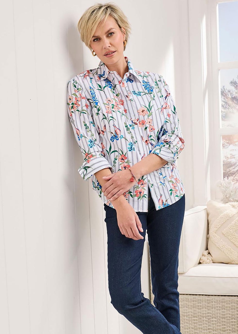 Cotton Traders Ivory Long Sleeve Printed Cotton Shirt