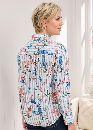 Cotton Traders Ivory Long Sleeve Printed Cotton Shirt