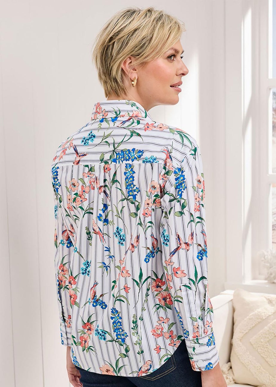 Cotton Traders Ivory Long Sleeve Printed Cotton Shirt