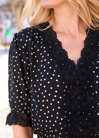 Cotton Traders Black Lace Trim Blouse