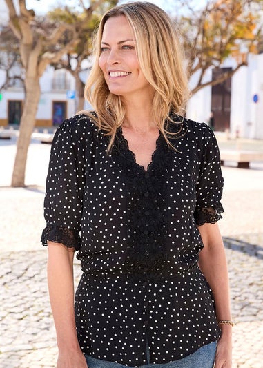Cotton Traders Black Lace Trim Blouse