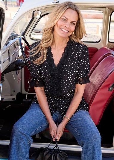 Cotton Traders Black Lace Trim Blouse