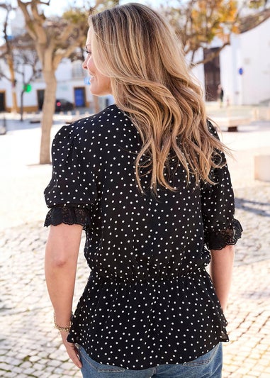 Cotton Traders Black Lace Trim Blouse