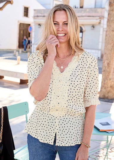 Cotton Traders Cream Lace Trim Blouse