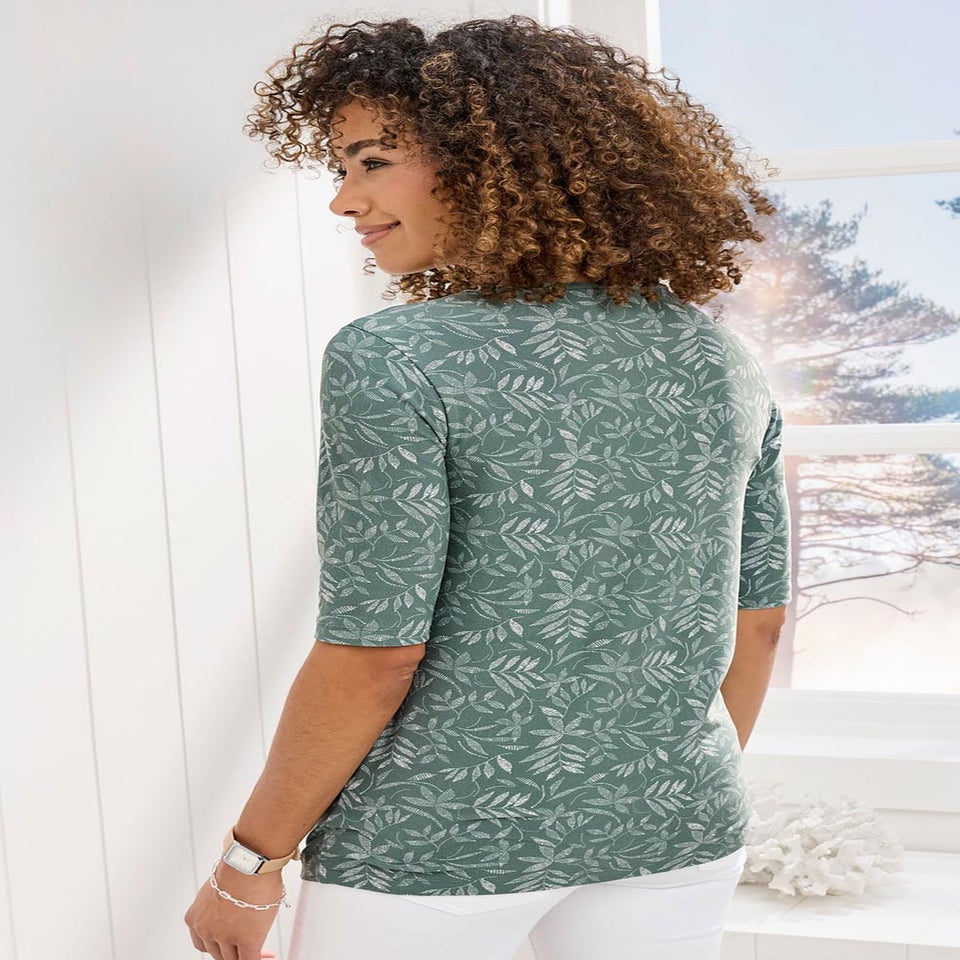 Cotton Traders Everglade 1/2 Sleeve Scoop Neck Print Jersey Top