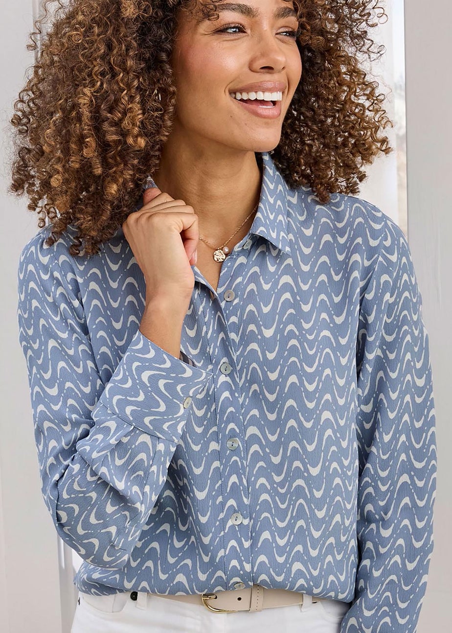 Cotton Traders Misty Blue Print Longline Blouse