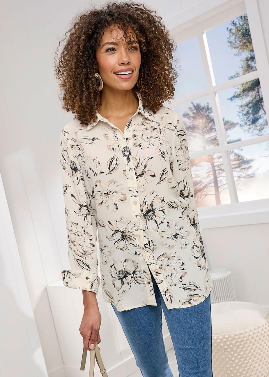 Cotton Traders Ivory Print Longline Blouse