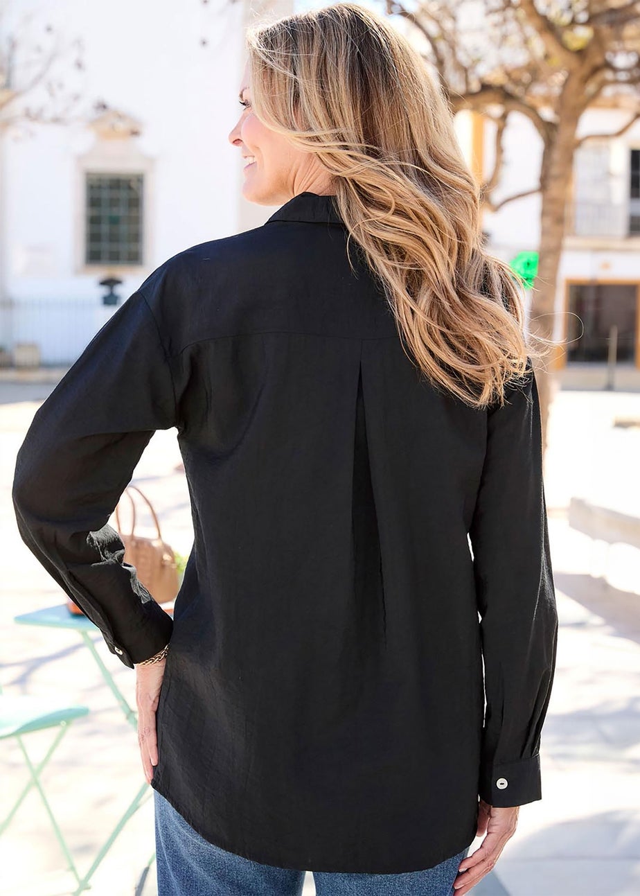 Cotton Traders Black Long Sleeve Popover Blouse