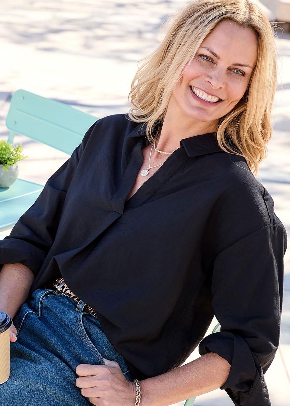 Cotton Traders Black Long Sleeve Popover Blouse