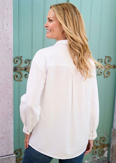 Cotton Traders Cream Long Sleeve Popover Blouse