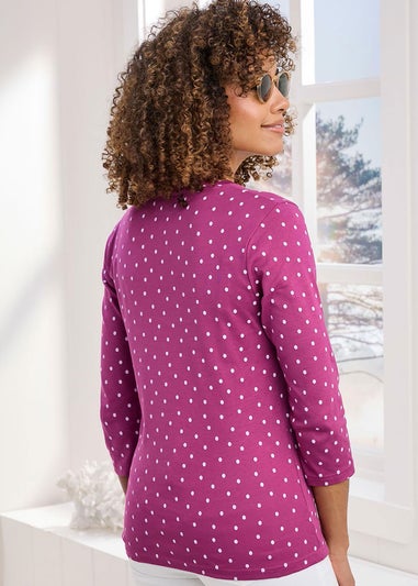 Cotton Traders Soft Plum Wrinkle Free 3/4 Sleeve Spot Scoop Neck Top