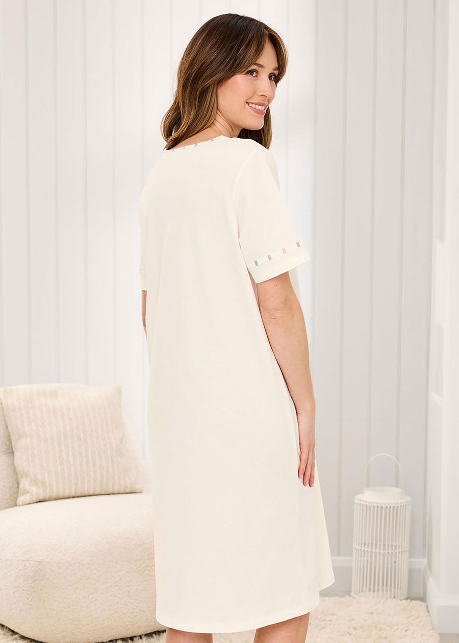 Cotton Traders Ivory Cotton V Neck Short Sleeve Nightdress