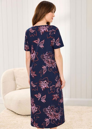 Cotton Traders Navy Lace Trim Nightdress