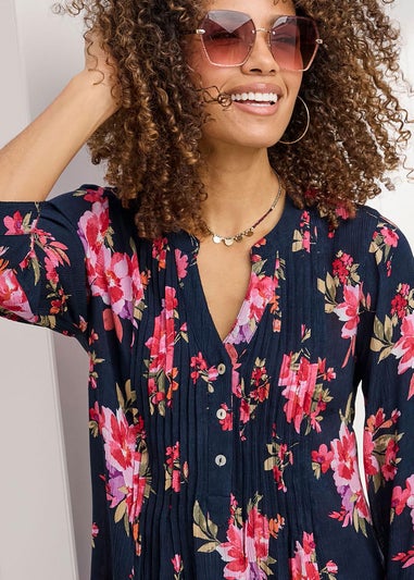 Cotton Traders Navy Printed Crinkle Tunic