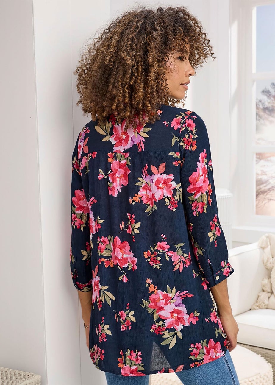 Cotton Traders Navy Printed Crinkle Tunic