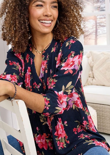 Cotton Traders Navy Printed Crinkle Tunic