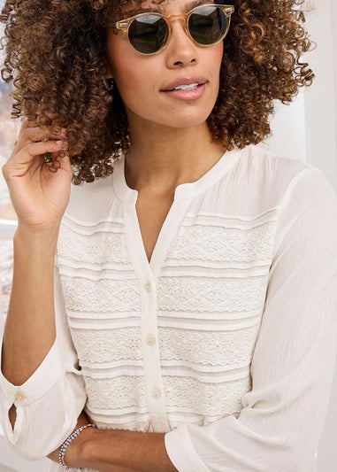 Cotton Traders Cream Lace Trim Crinkle Tunic
