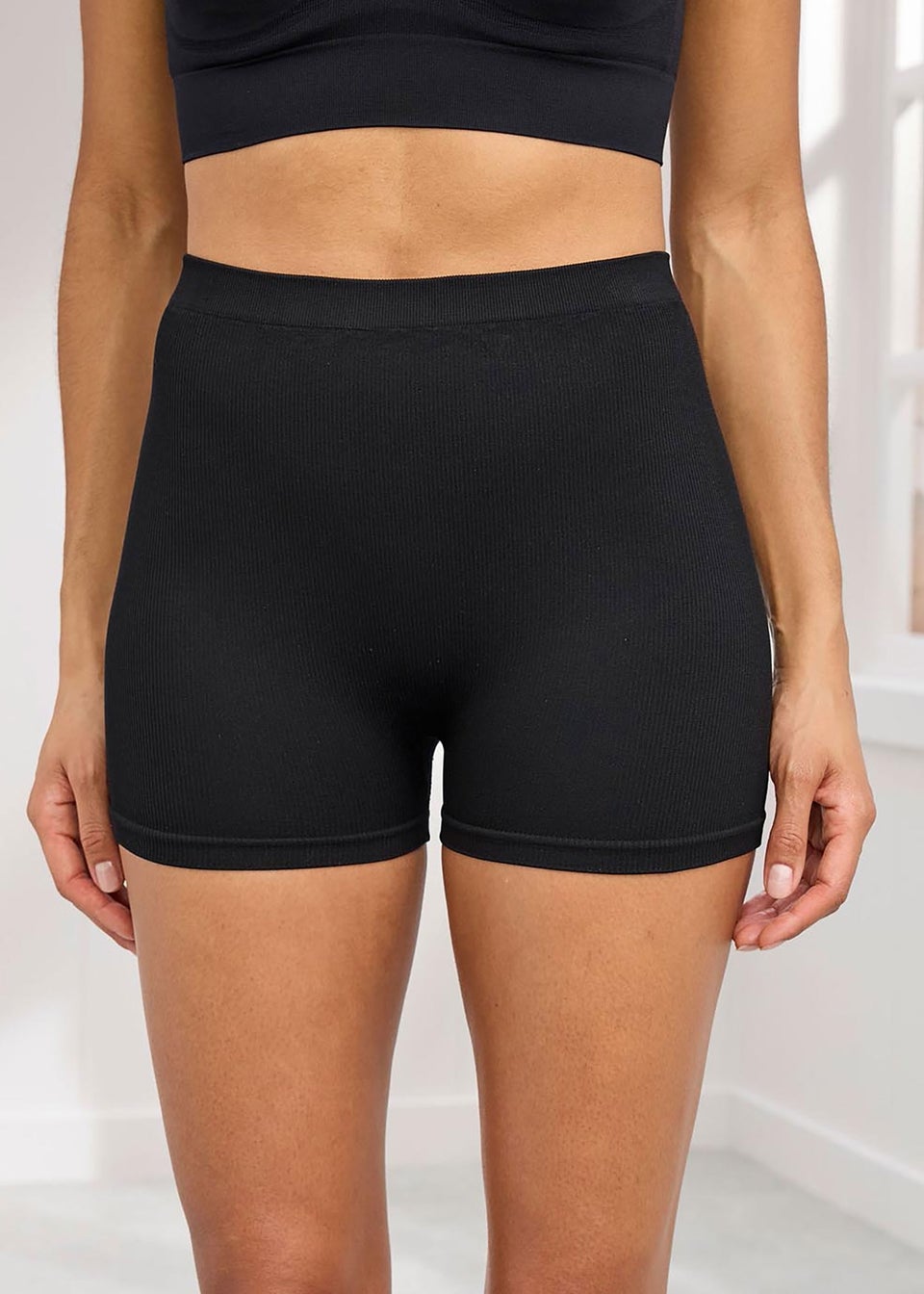 Cotton Traders Black 2 Pack Seam Free Ribbed Shorts