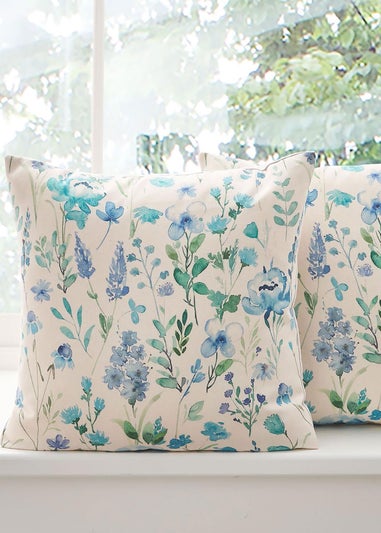 Cotton Traders Blue Multi Floral Printed Cushion Pack of 2