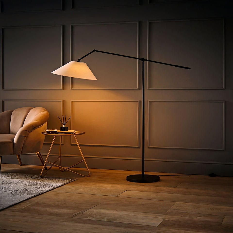 ValueLights Layla Black Adjustable Floor Lamp with Linen Shade