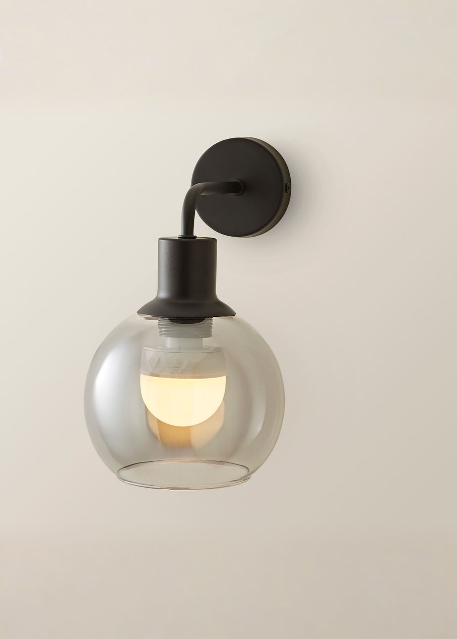 ValueLights Bellamy Black Glass Globe Rechargeable Wall Light