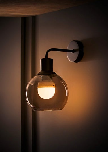 ValueLights Bellamy Black Glass Globe Rechargeable Wall Light