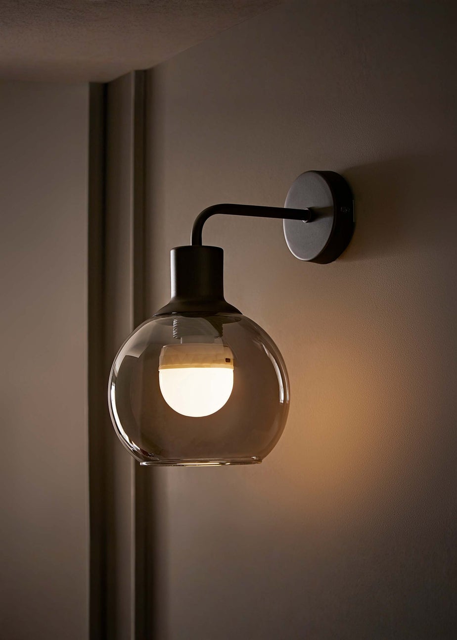 ValueLights Bellamy Black Glass Globe Rechargeable Wall Light
