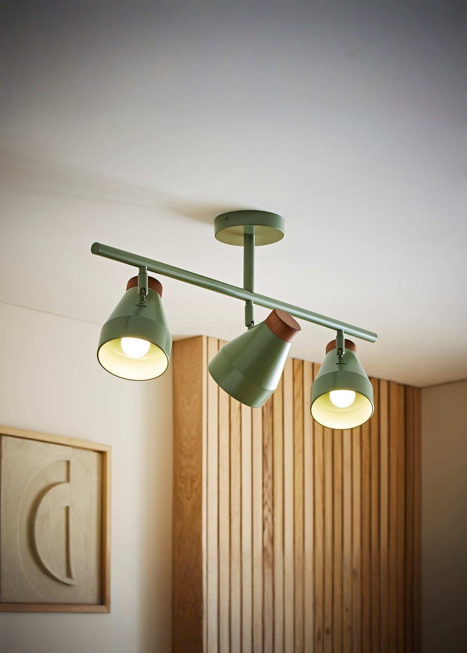 ValueLights Parker Green & Walnut 3 Way Ceiling Light