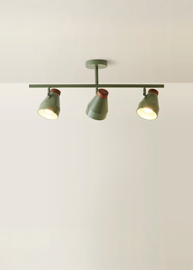 ValueLights Parker Green & Walnut 3 Way Ceiling Light
