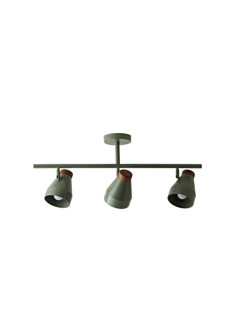 ValueLights Parker Green & Walnut 3 Way Ceiling Light