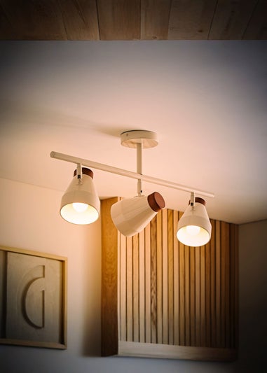 ValueLights Parker Cream & Walnut 3 Way Ceiling Light