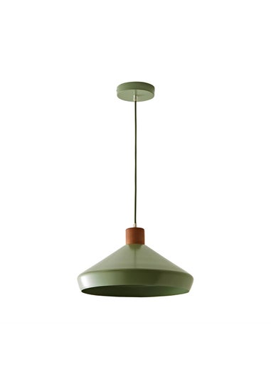 ValueLights Parker Green and Walnut Pendant Ceiling Light