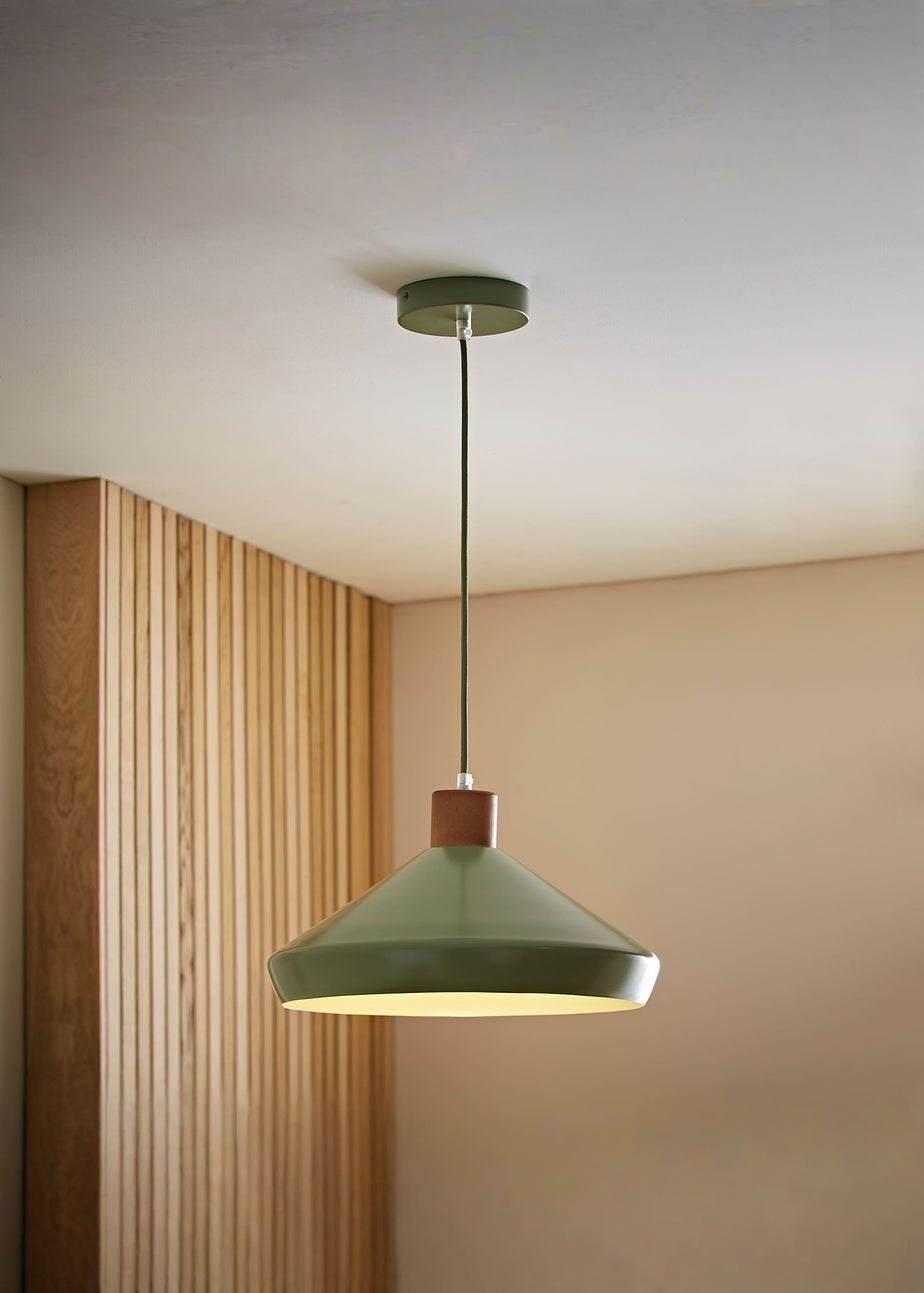 ValueLights Parker Green and Walnut Pendant Ceiling Light
