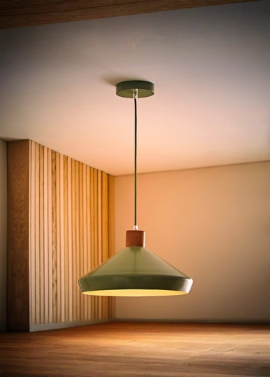 ValueLights Parker Green and Walnut Pendant Ceiling Light