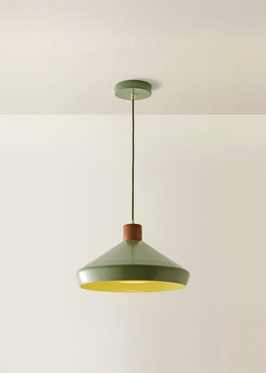 ValueLights Parker Green and Walnut Pendant Ceiling Light