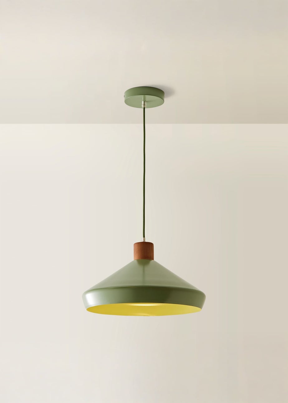 ValueLights Parker Green and Walnut Pendant Ceiling Light